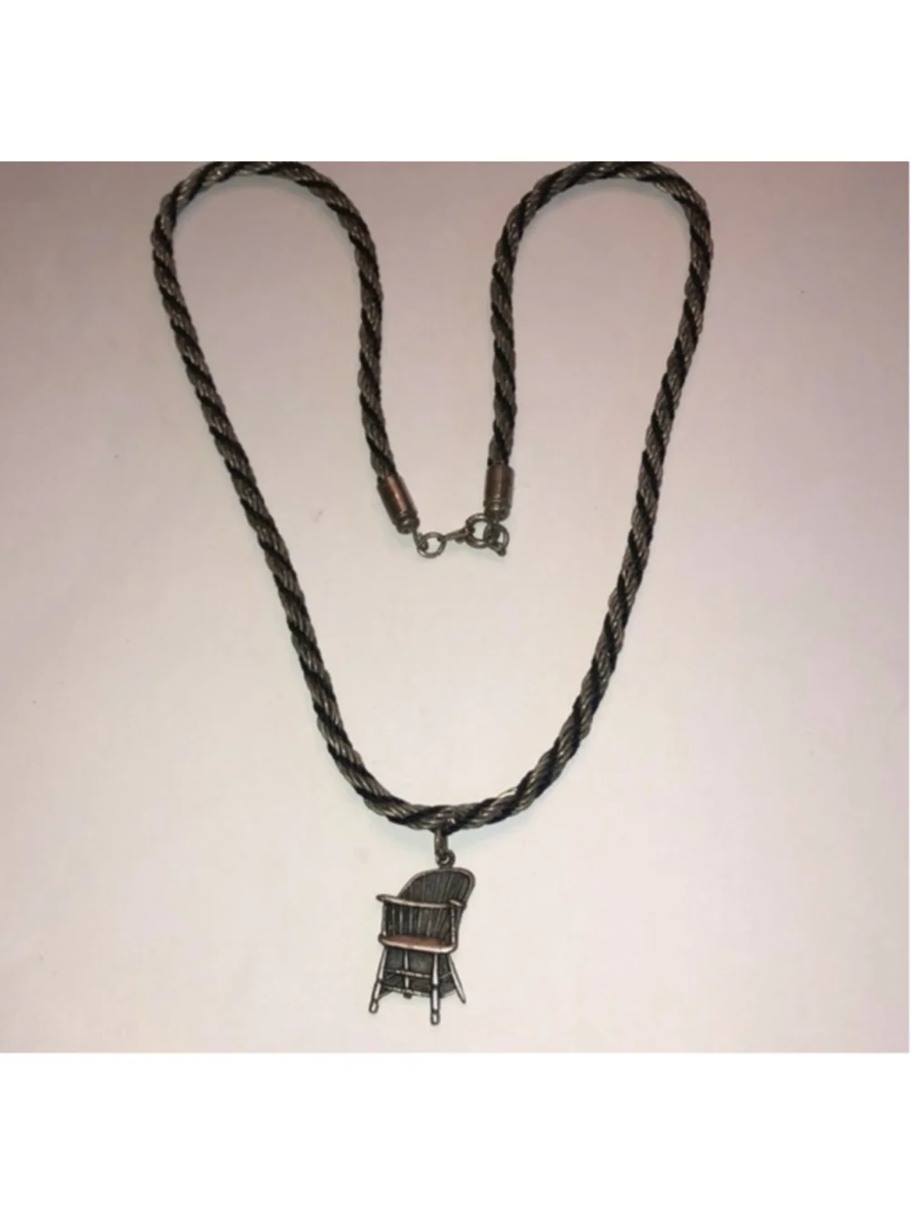 Sterling Silver Grand Rapids Chair Vintage Pendant Silver Tone & Black Chain